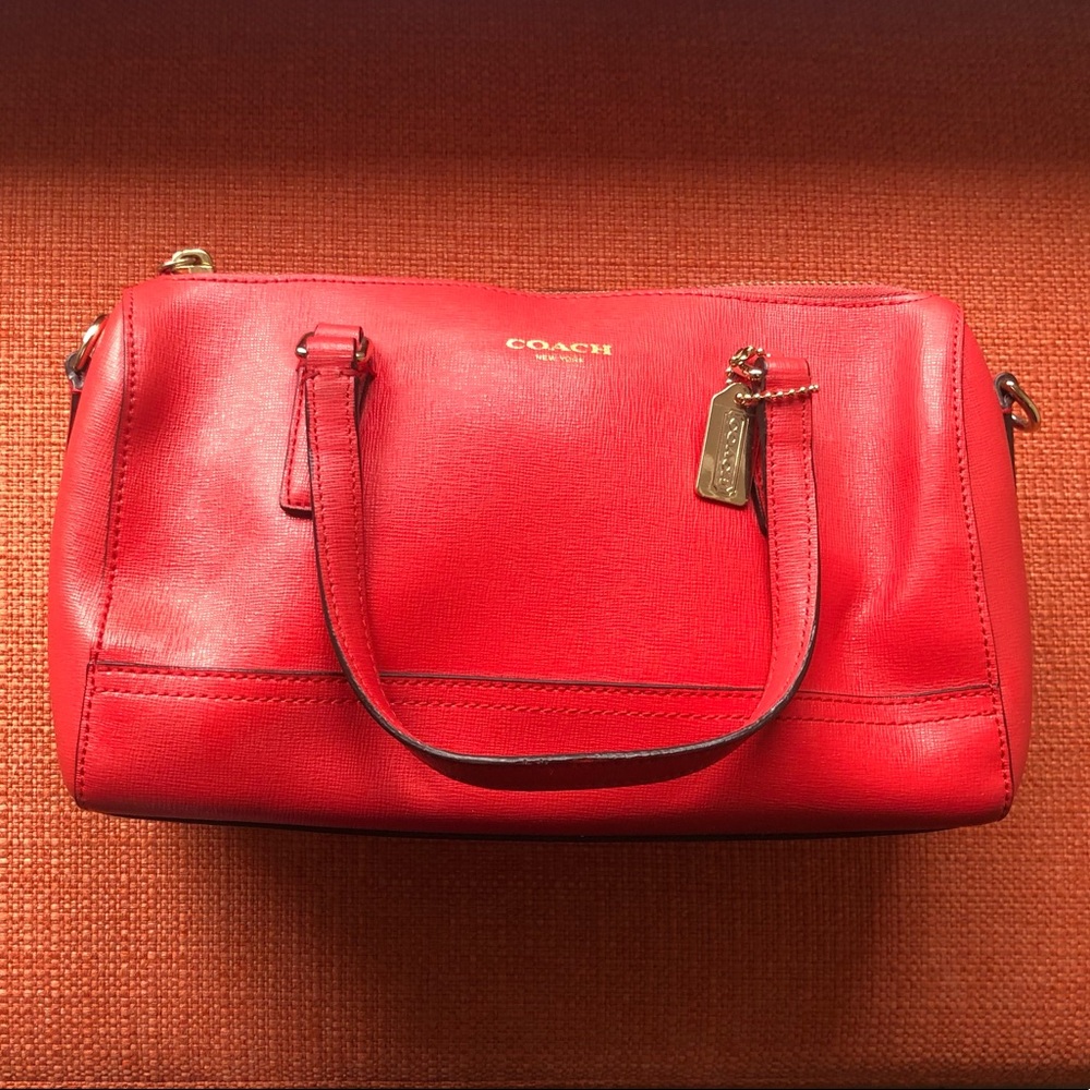 Coach Red Leather Satchel Bag with Gold Hardware